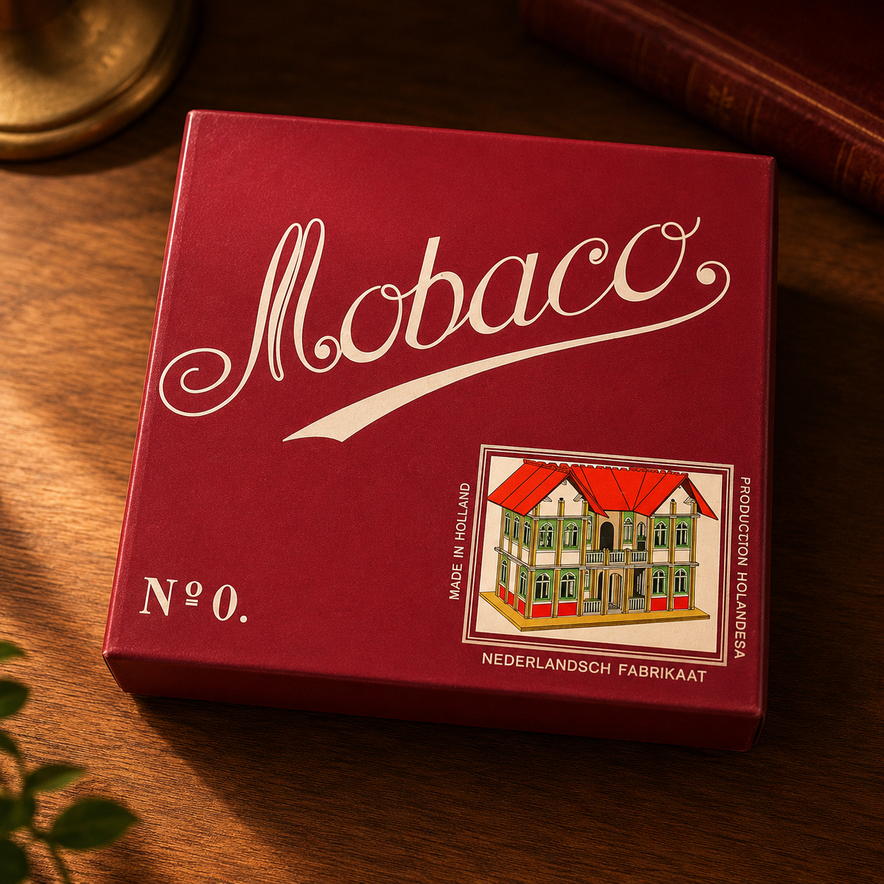 Vroege rode Mobaco bouwdoos met geschreven logo
